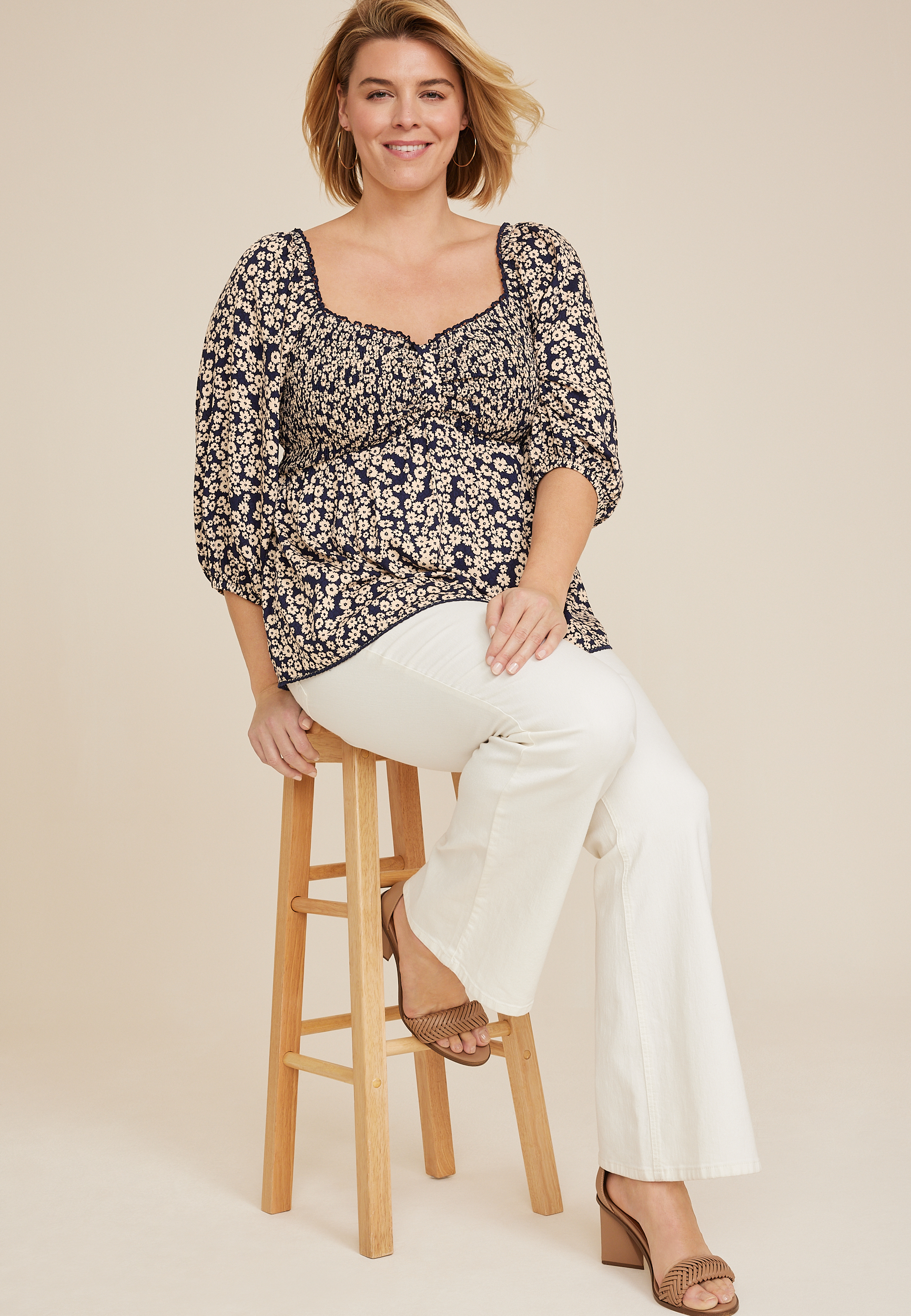 Plus Size Floral Sweetheart Peplum Blouse, C1943, large
