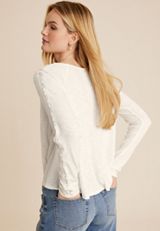 Long Sleeve Lace Inset Henley Tee, ECRU, small