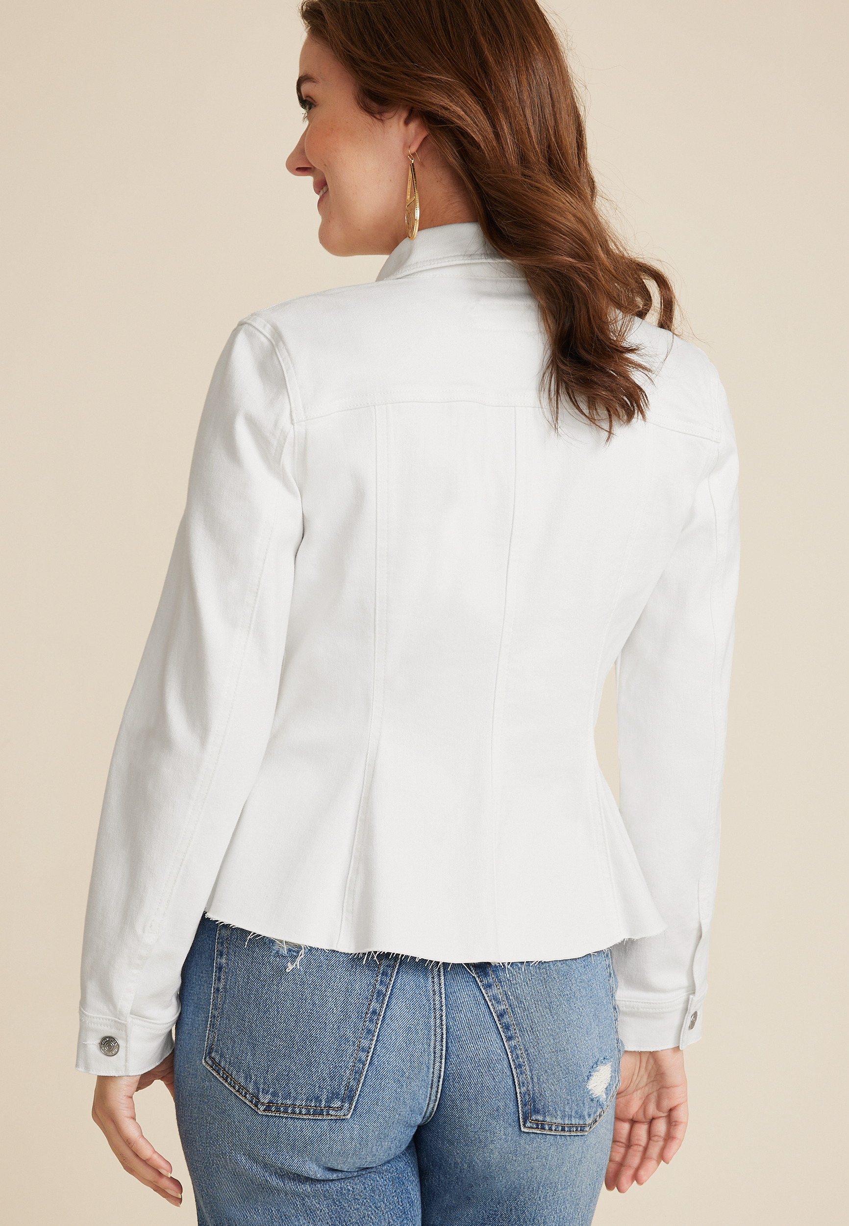 White Cinched Denim Jacket, C223, large