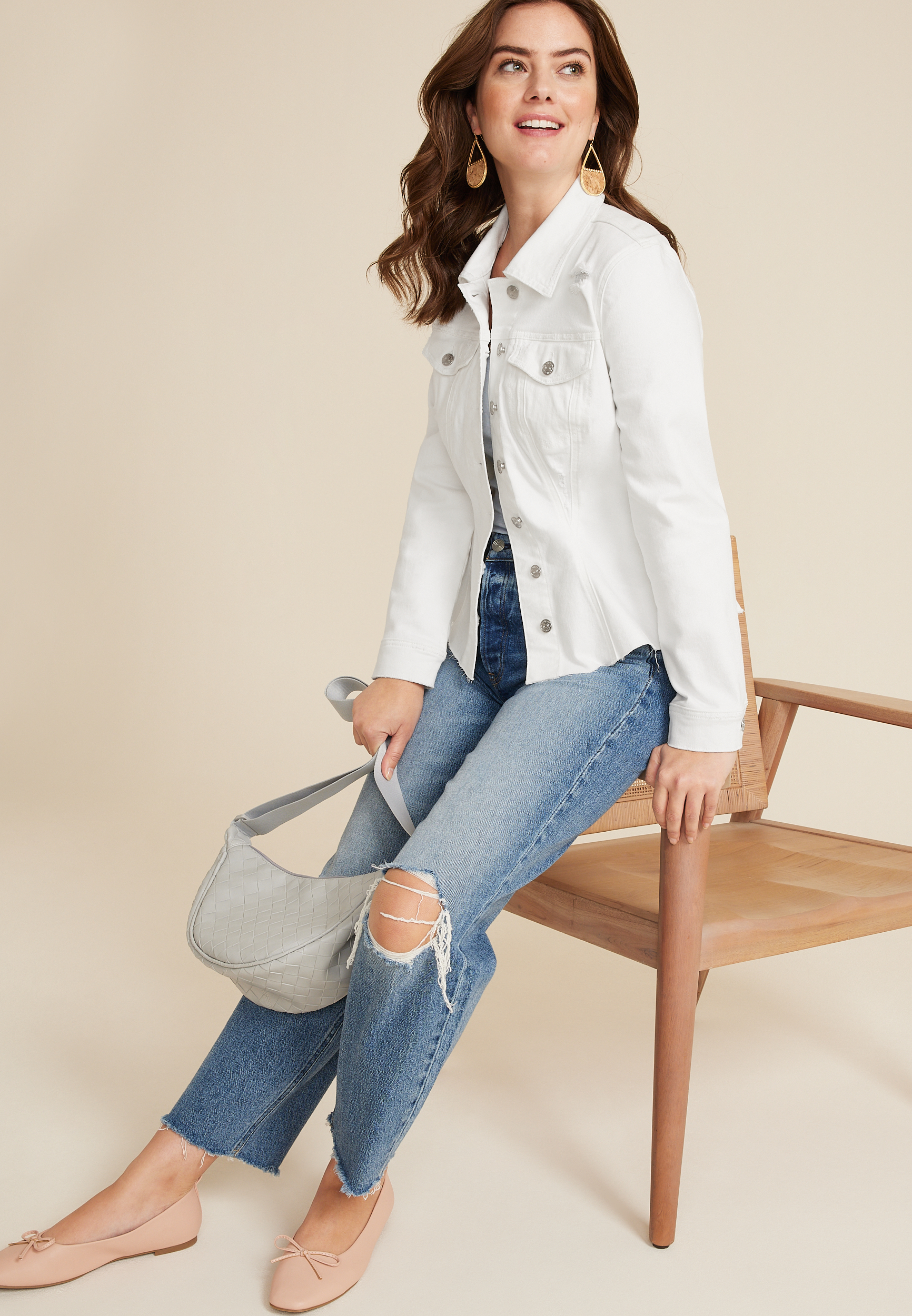 White Cinched Denim Jacket, C223, large