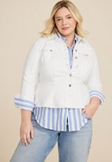 Plus Size White Cinched Denim Jacket, C223, small