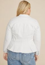 Plus Size White Cinched Denim Jacket, C223, small
