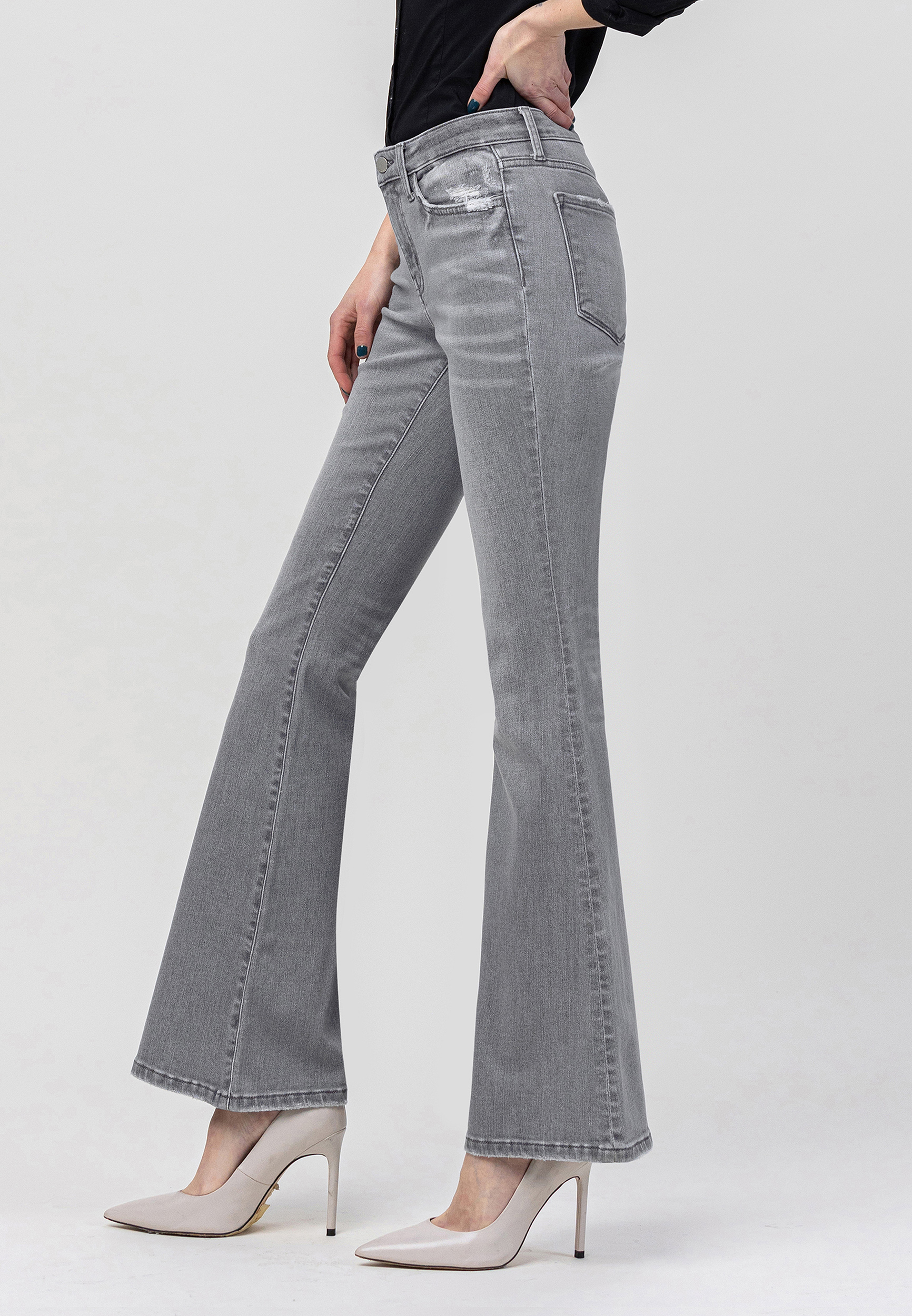 Flying Monkey&trade; Gray Mid Rise Flare Jean, GRAY, large