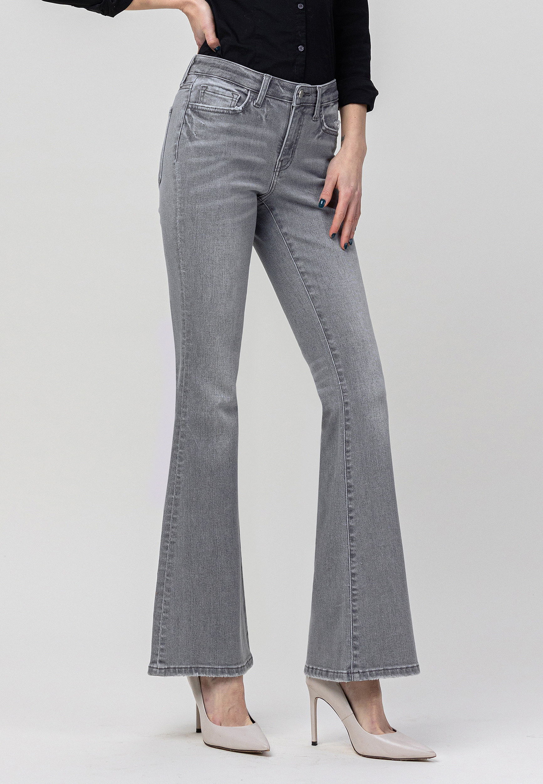 Flying Monkey&trade; Gray Mid Rise Flare Jean, GRAY, large