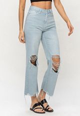 Vervet&trade; Light Green Nonstretch Ripped High Rise Flare Ankle Jean, LIGHT SANDBLAST, small