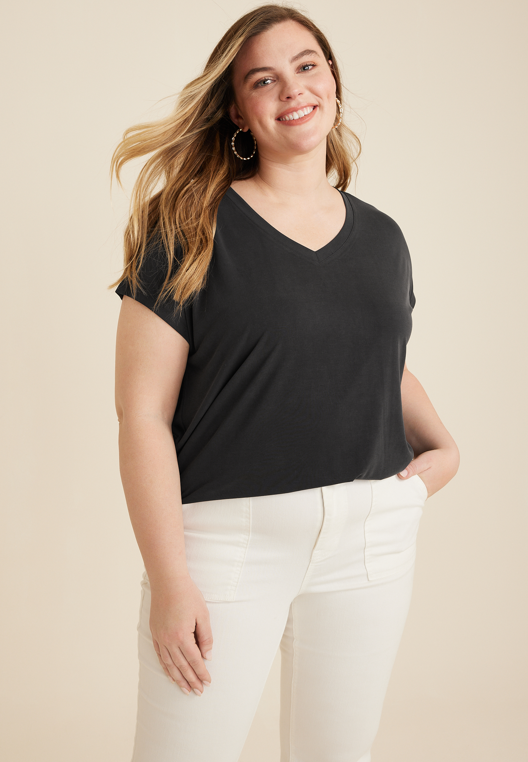 Plus 24/7 Fairhaven V Neck Dolman Tee