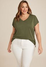 Plus Size 24/7 Fairhaven V Neck Dolman Tee, C6522, small