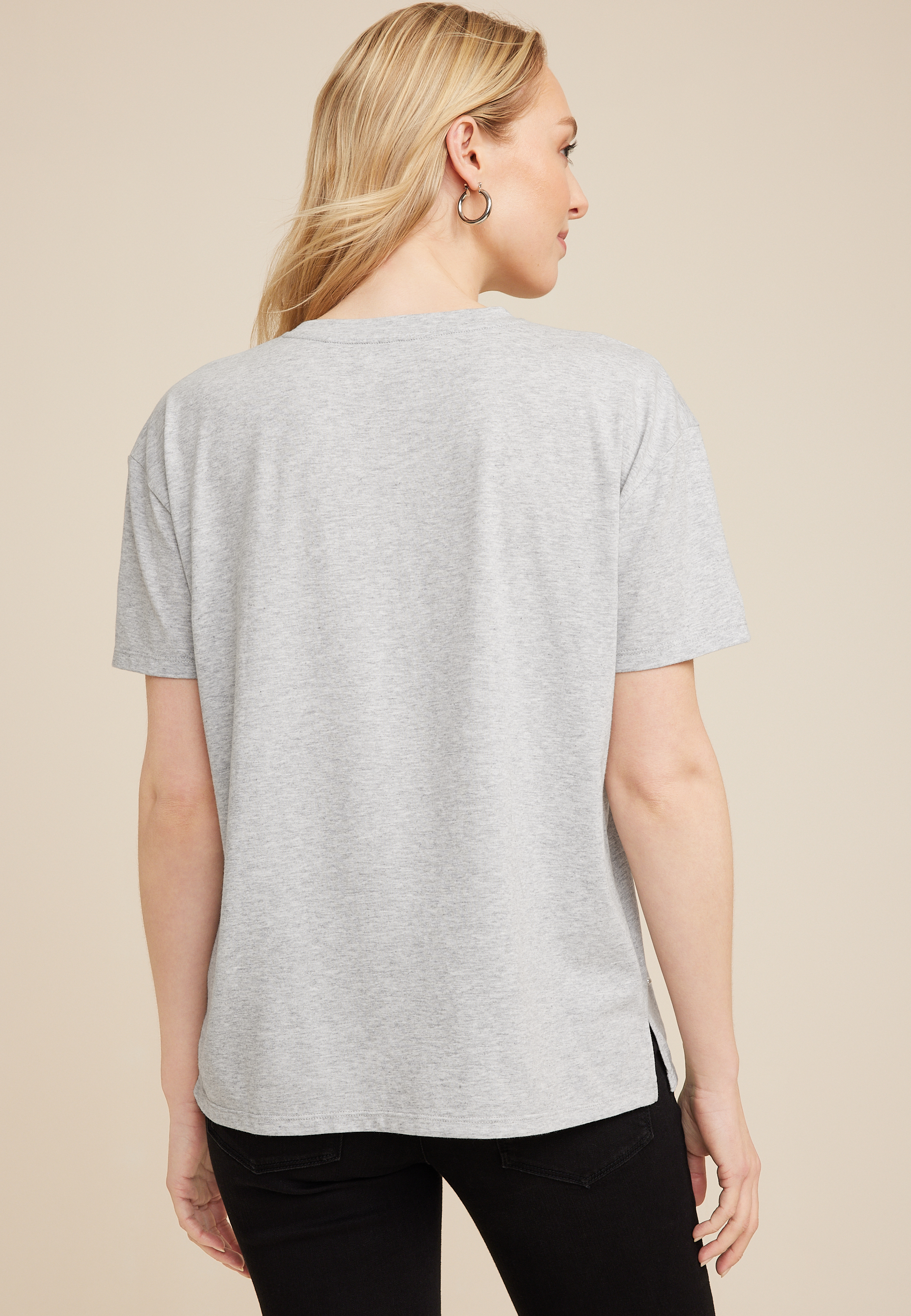 edgely&trade; Pearl Embellished Crew Neck Tee, C3348, large