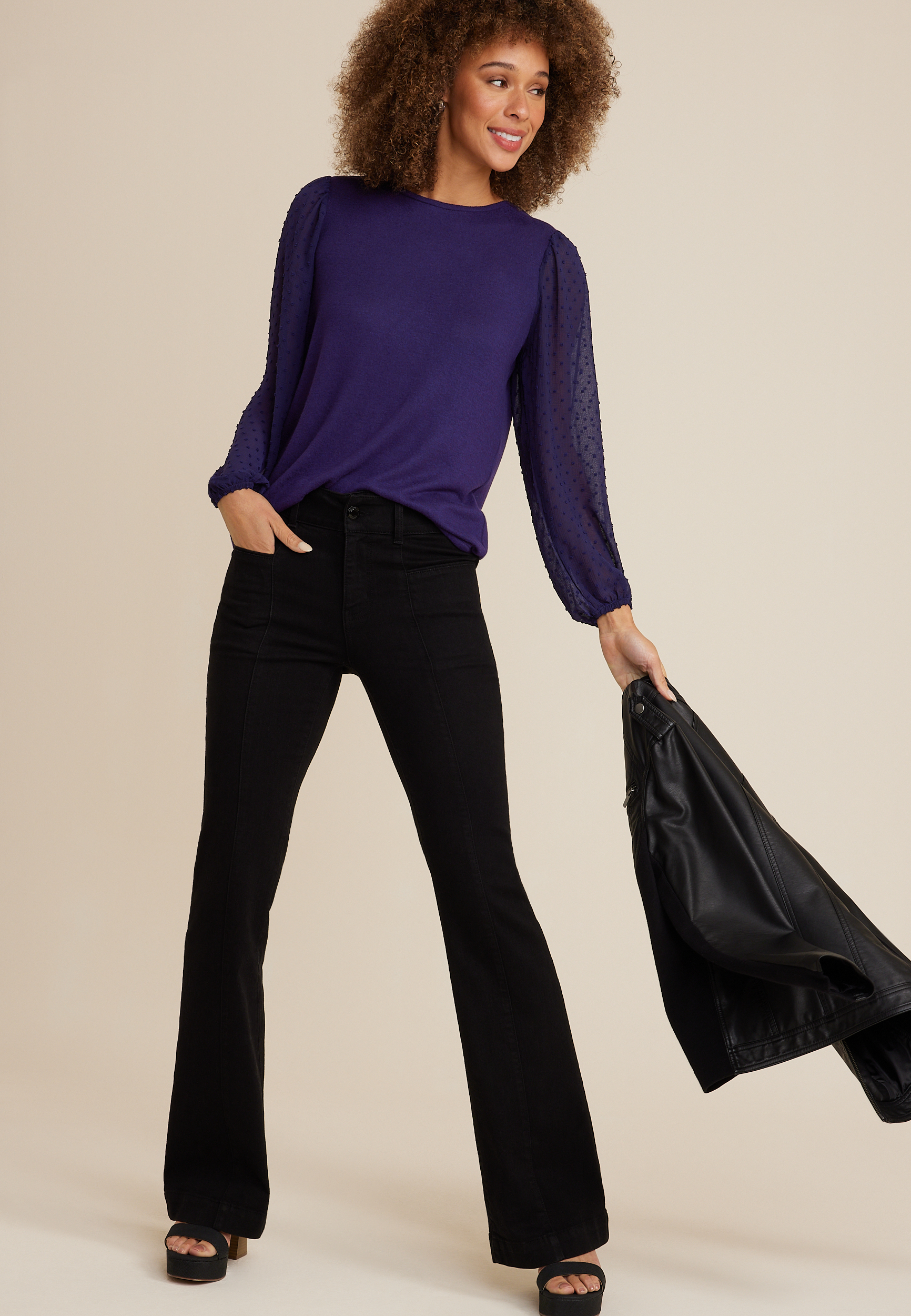 Clip Dot Sleeve Top, C9377, large