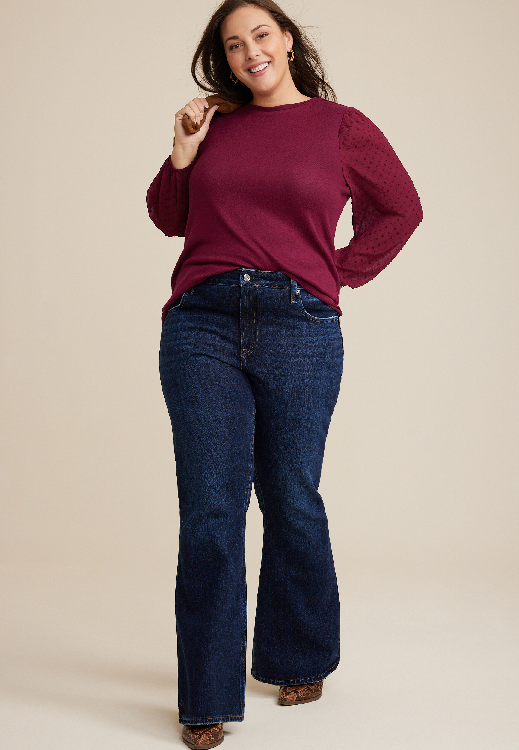Plus Size Clip Dot Sleeve Top, C1849, large