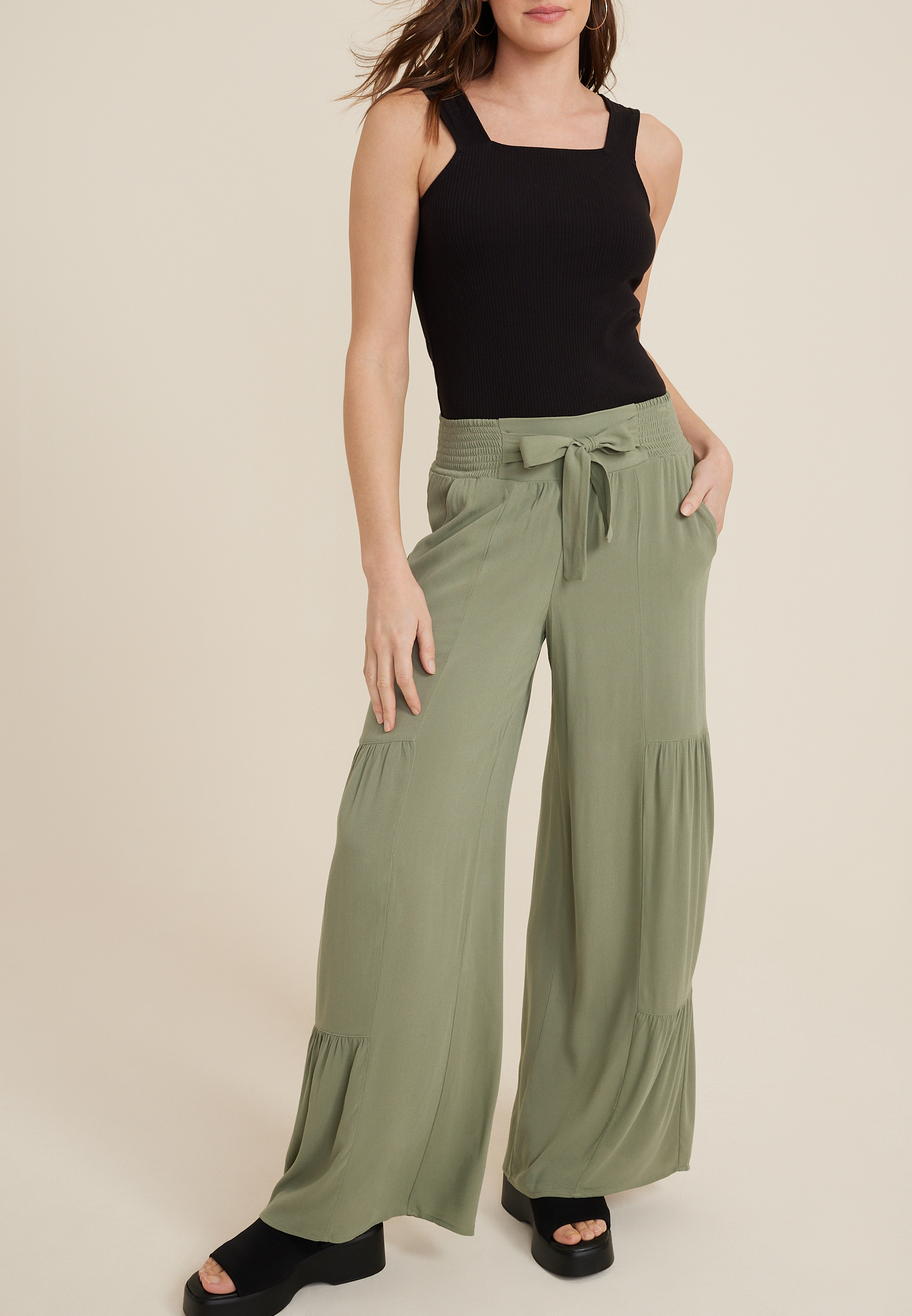 High Rise Tiered Wide Leg Pant