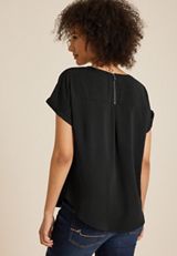 Delton Zipper Back Blouse, BLACK, small