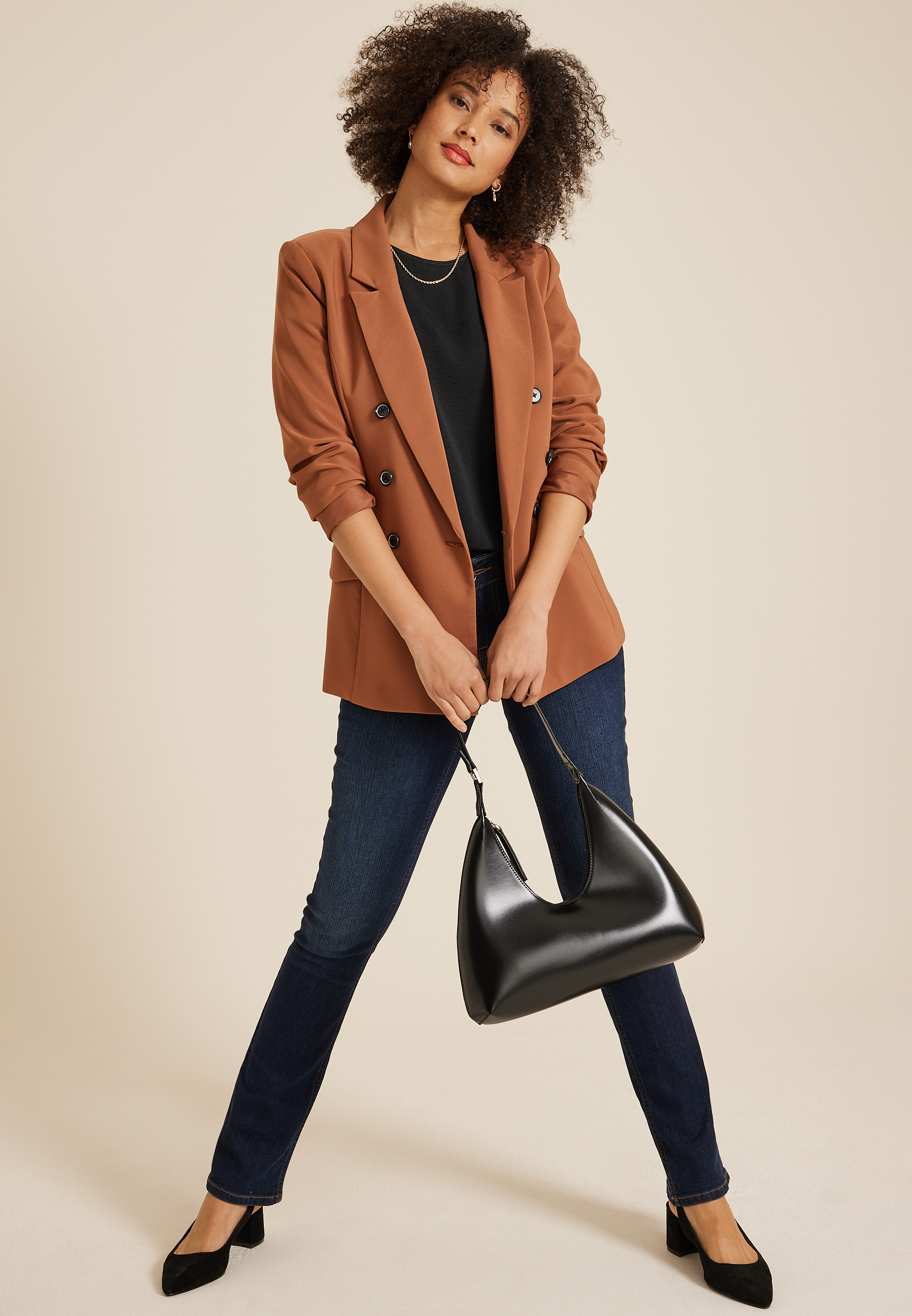 Delton Zipper Back Blouse, BLACK, large