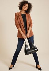 Delton Zipper Back Blouse, BLACK, small