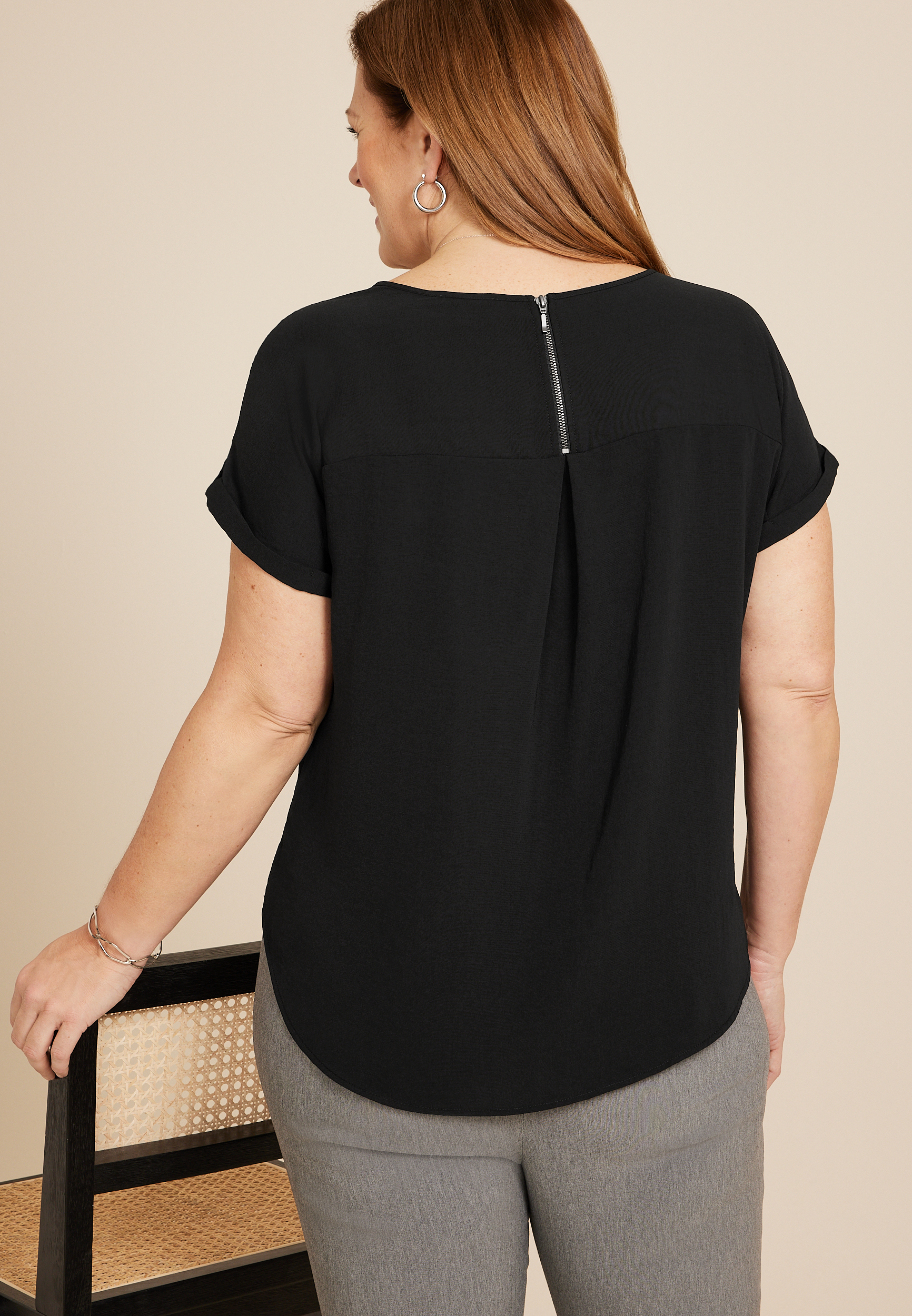 Plus Size Delton Zipper Back Blouse | maurices