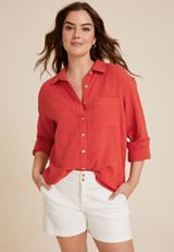 Cool Cotton Relaxed Button Up Shirt, C4927, small