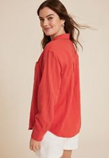 Cool Cotton Relaxed Button Up Shirt, C4927, small