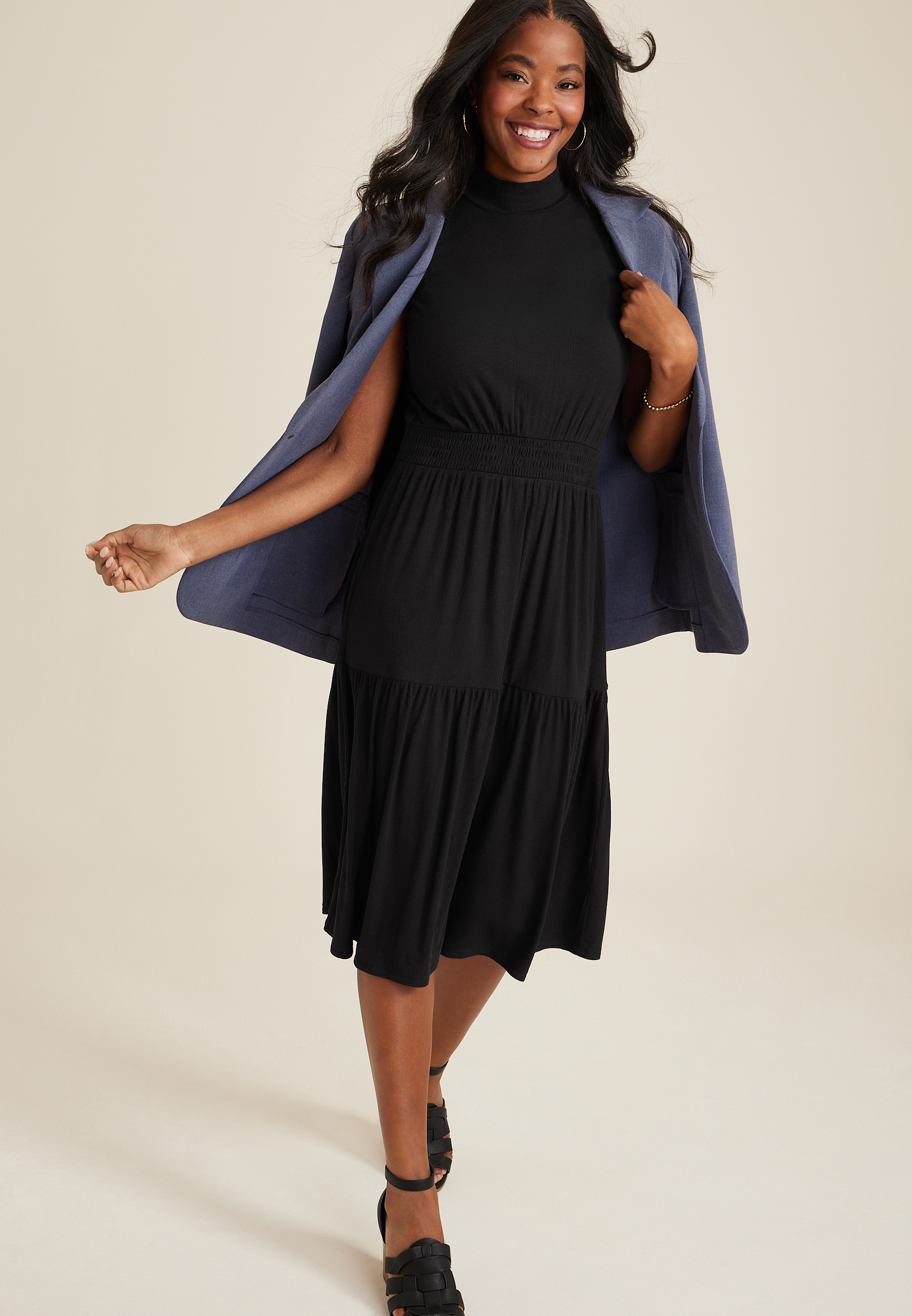 24/7 Mock Neck Ribbed Midi Dress, C106, large
