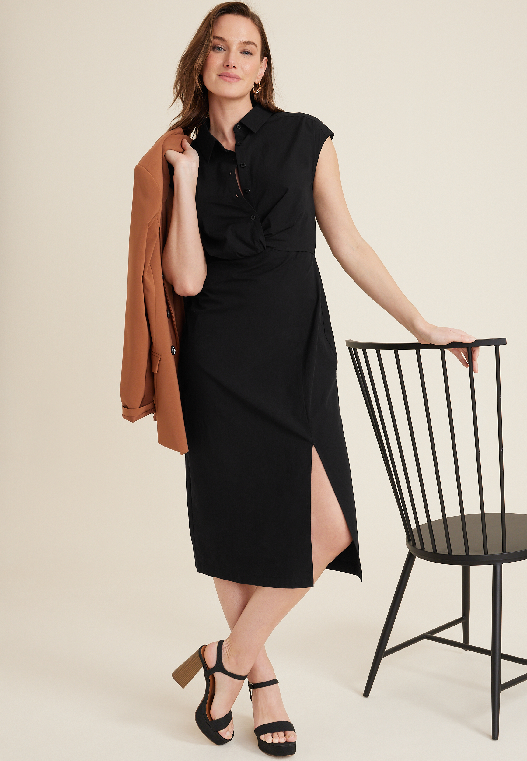 Twist Front Shirt Dress, C106, large