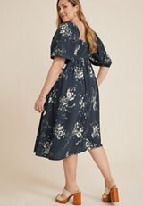 Plus Size Floral Pleated Bodice Midi Dress, C1943, small
