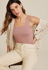 Simply Smooth Double Layer Square Neck Tank Top, RATTAN TAUPE, small