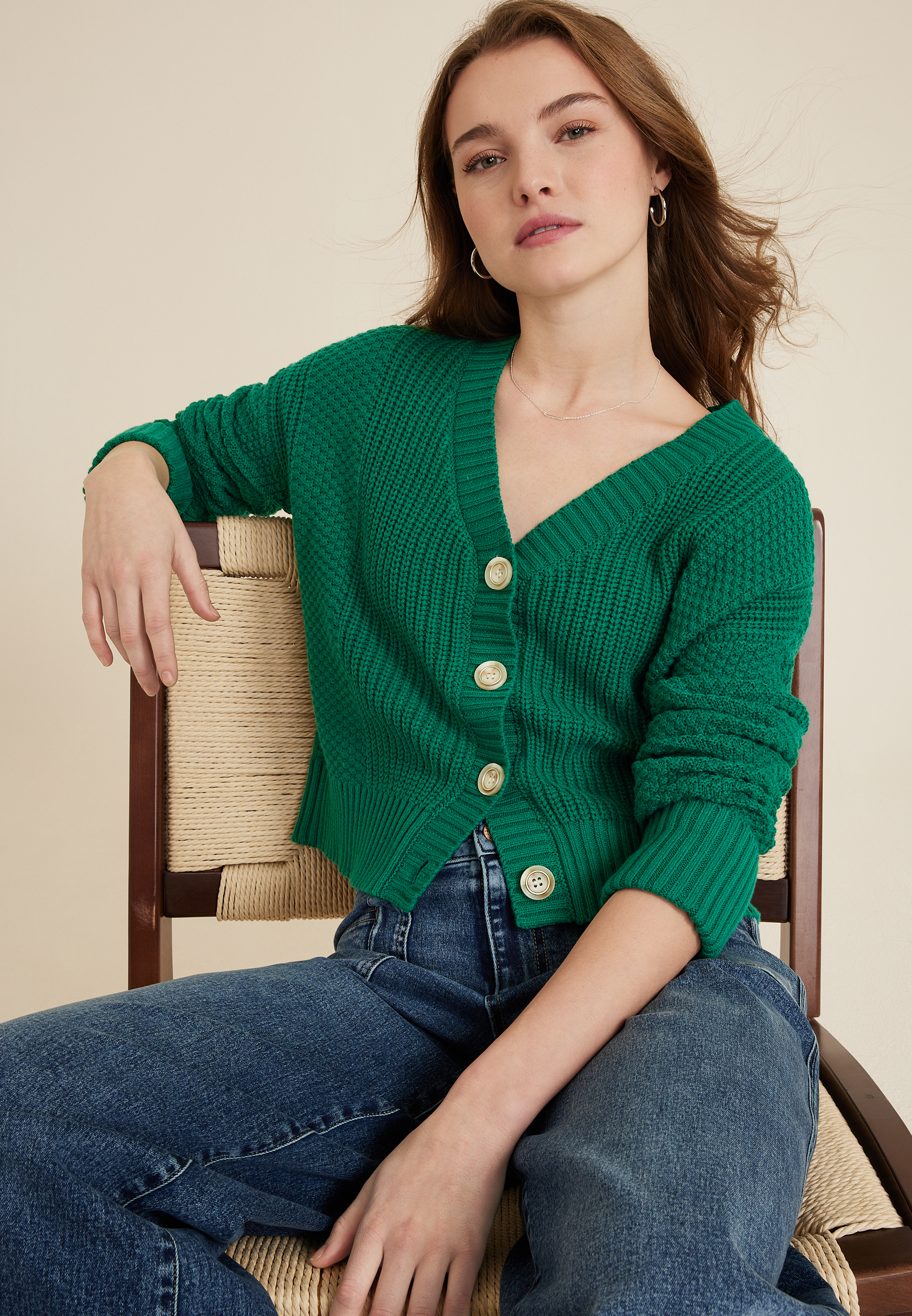 Solid Button Up Cardigan, C8783, large
