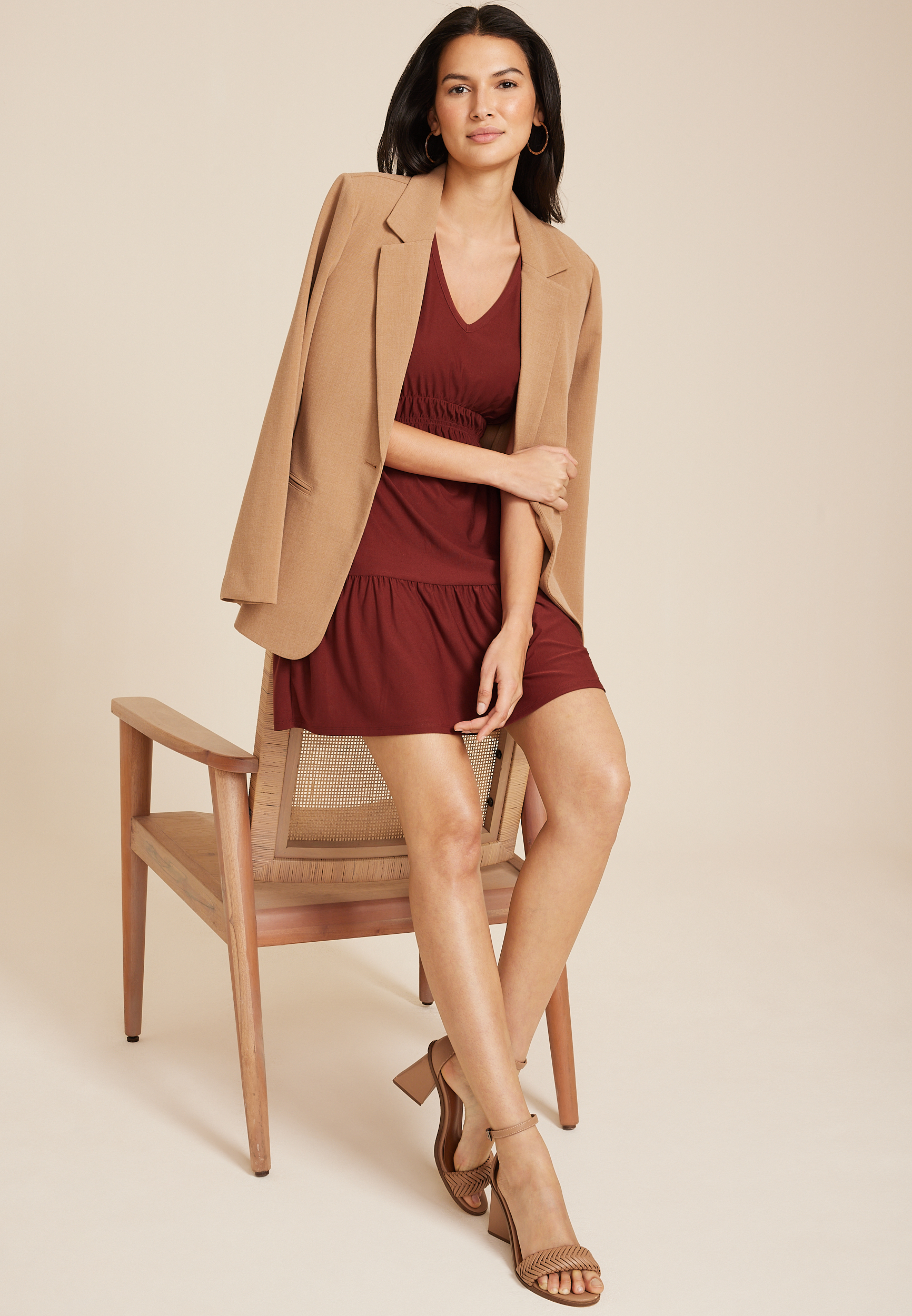 24/7 Ruched Dolman Sleeve Mini Dress, C5325, large