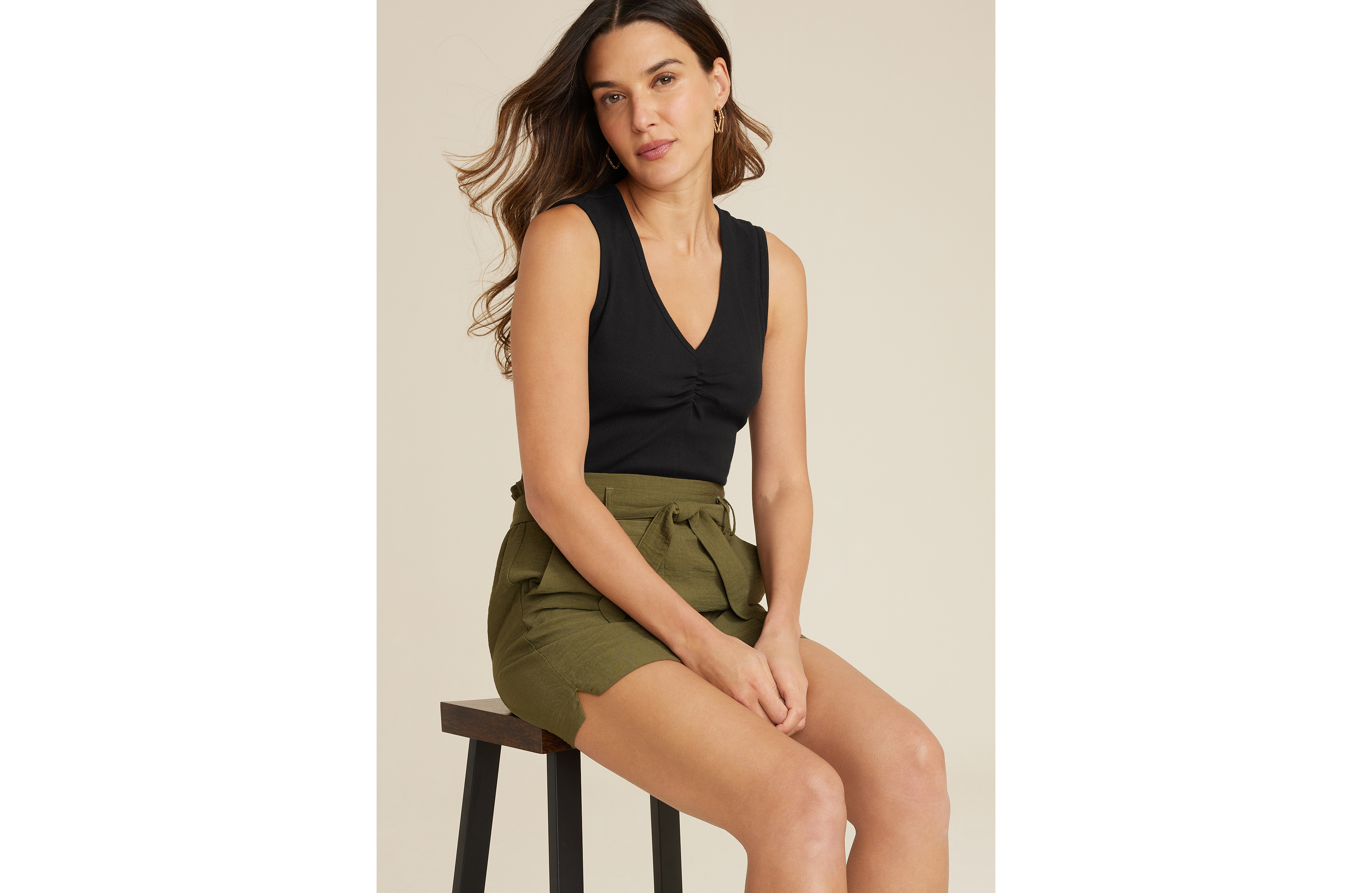 Cinched Ribbed V Neck Tank Top