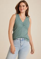 Cinched Ribbed V Neck Tank Top, C6740, small