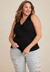 Plus Size Cinched Ribbed V Neck Tank Top, C106, small