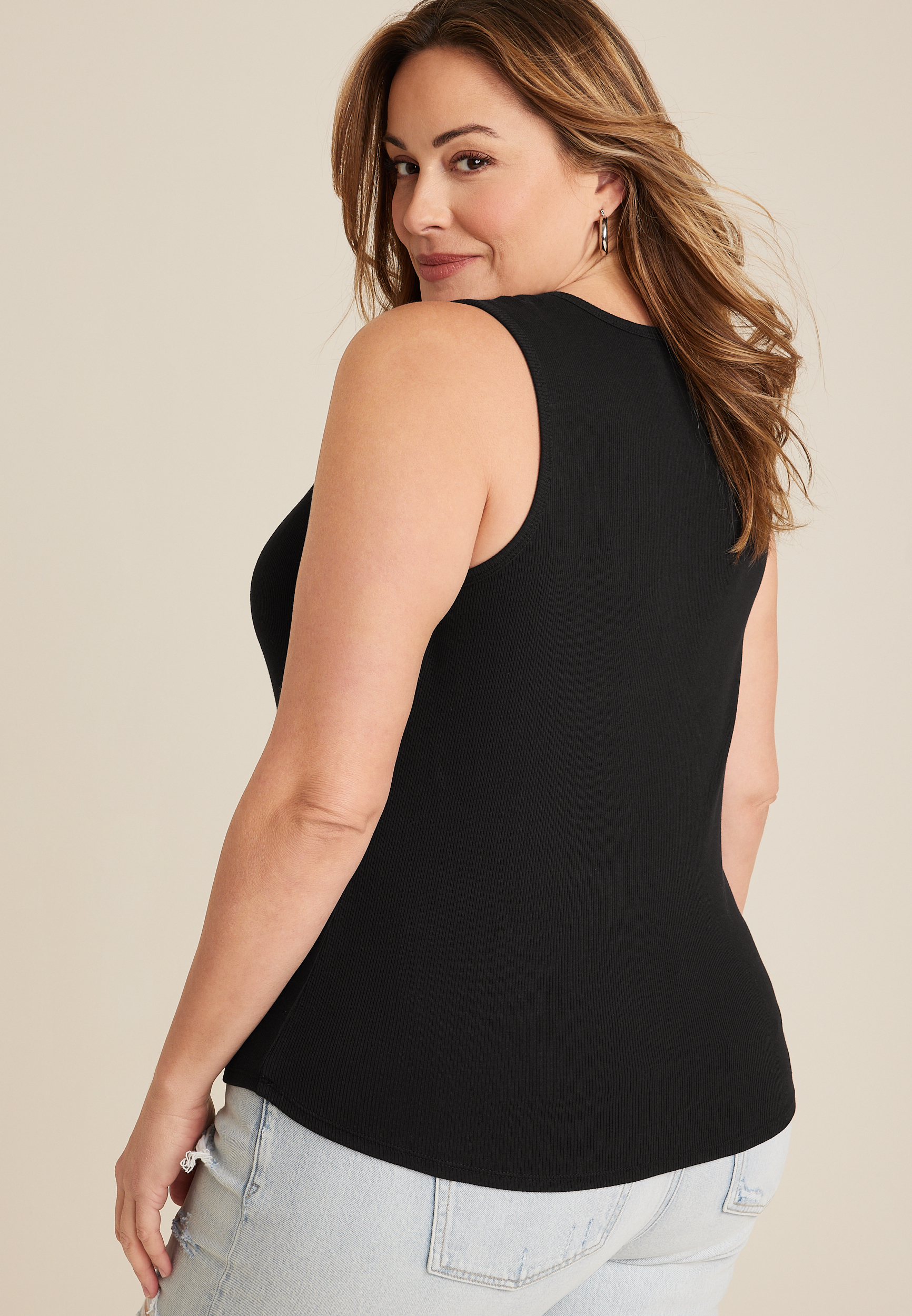 Plus Size Cinched Ribbed V Neck Tank Top, C106, large