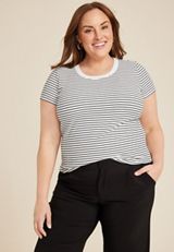 Plus Size 24/7 Jordan Striped Scoop Neck Tee, SOFT WHITE COMBO, small