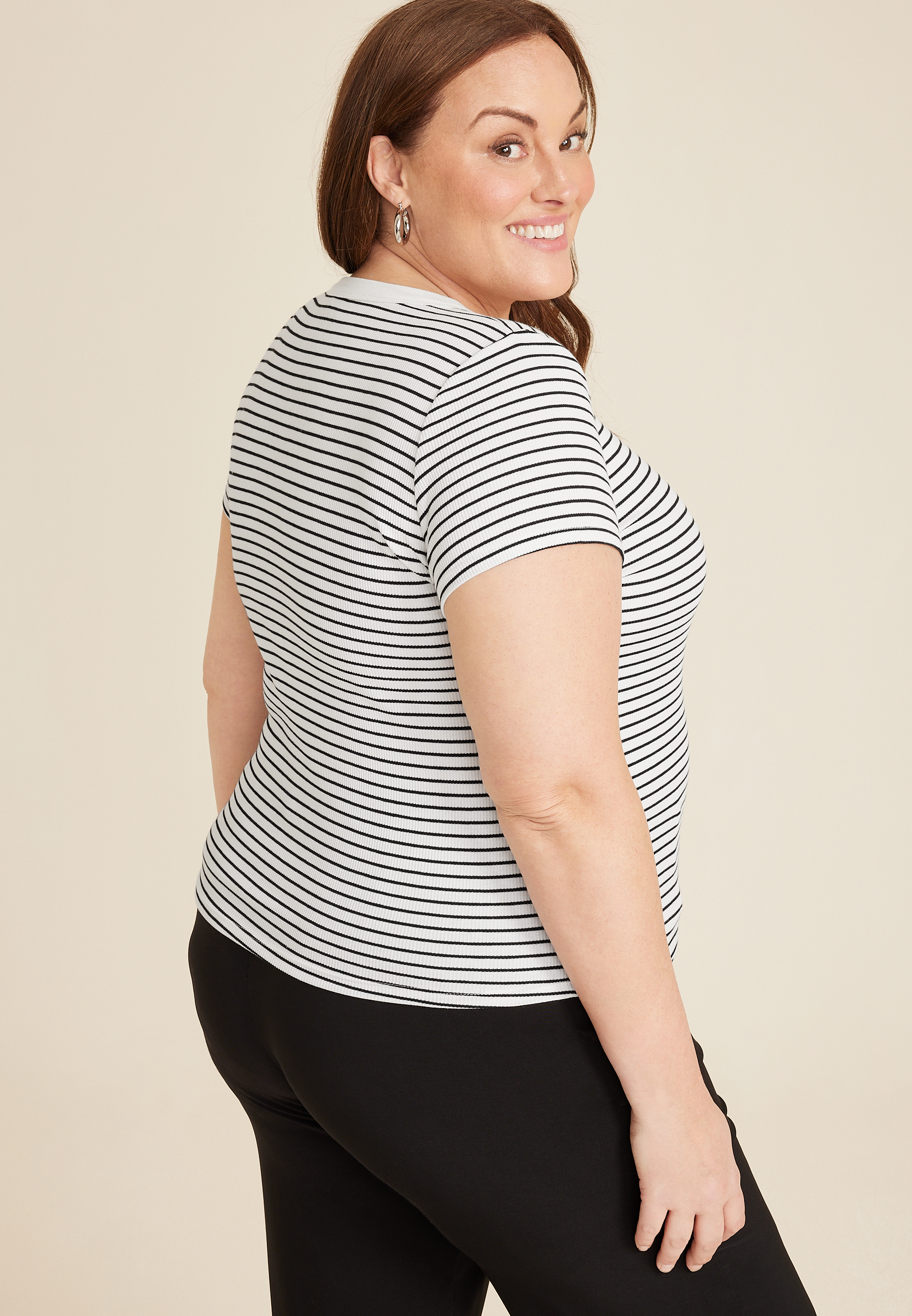 Plus Size 24/7 Jordan Striped Scoop Neck Tee, SOFT WHITE COMBO, large