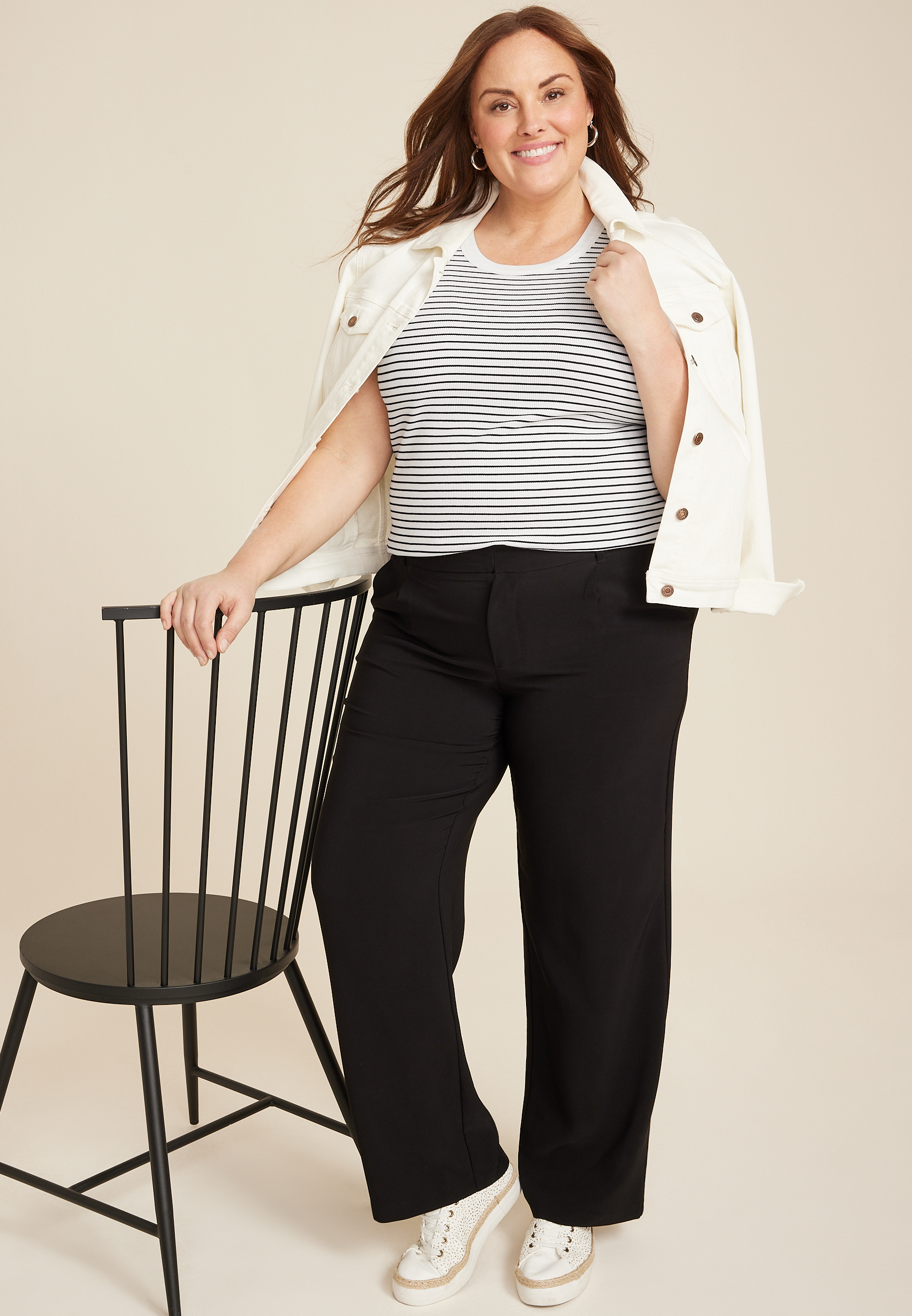 Plus Size 24/7 Jordan Striped Scoop Neck Tee, SOFT WHITE COMBO, large