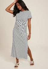 24/7 Striped Waist Tie Midi Dress, C9185, small