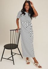 24/7 Striped Waist Tie Midi Dress, C9185, small