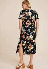 Plus Size 24/7 Floral Waist Tie Midi Dress, BLACK COMBO, small