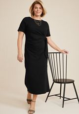 Plus Size 24/7 Waist Tie Midi Dress, BLACK, small
