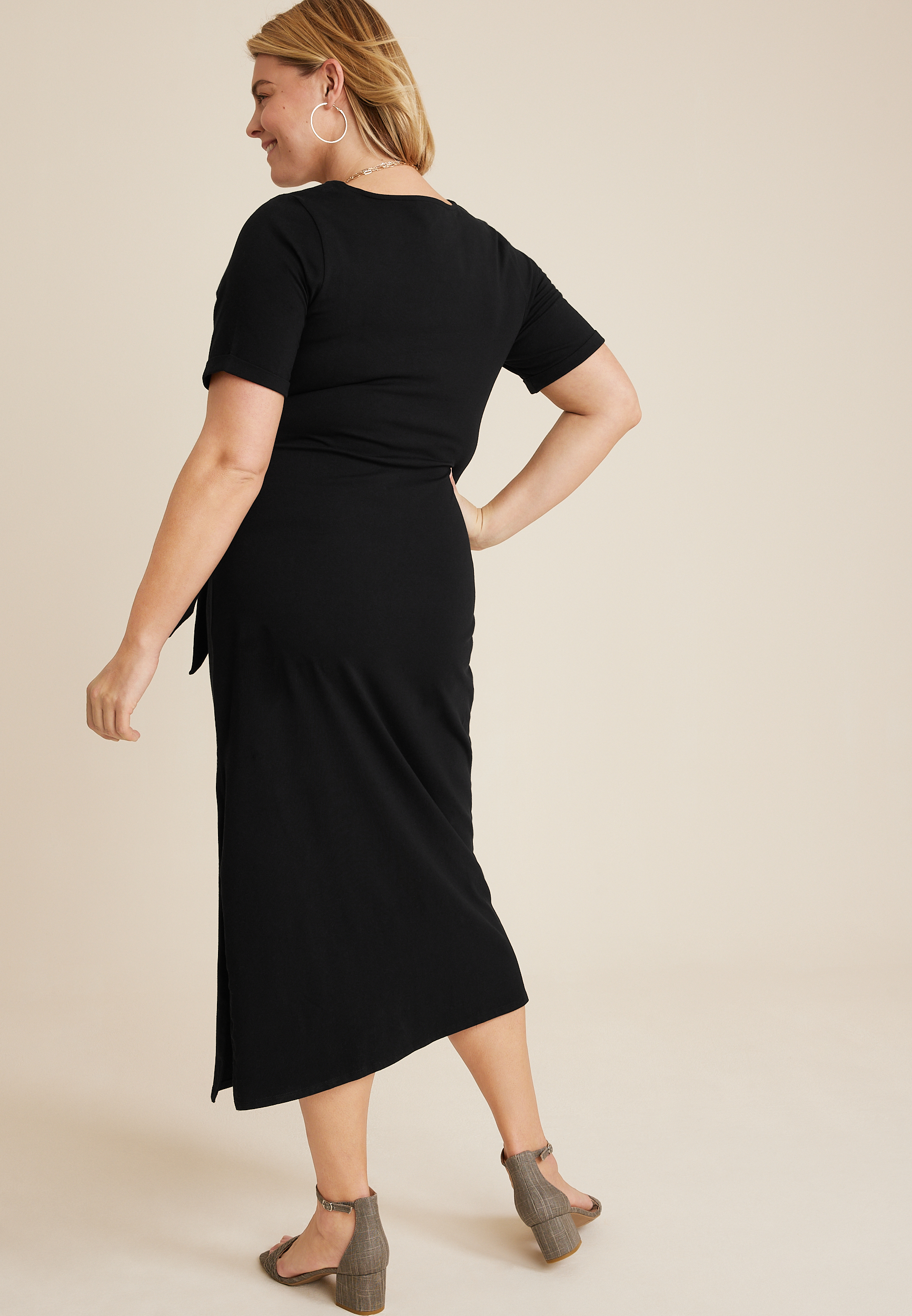 Plus Size 24/7 Waist Tie Midi Dress, BLACK, large