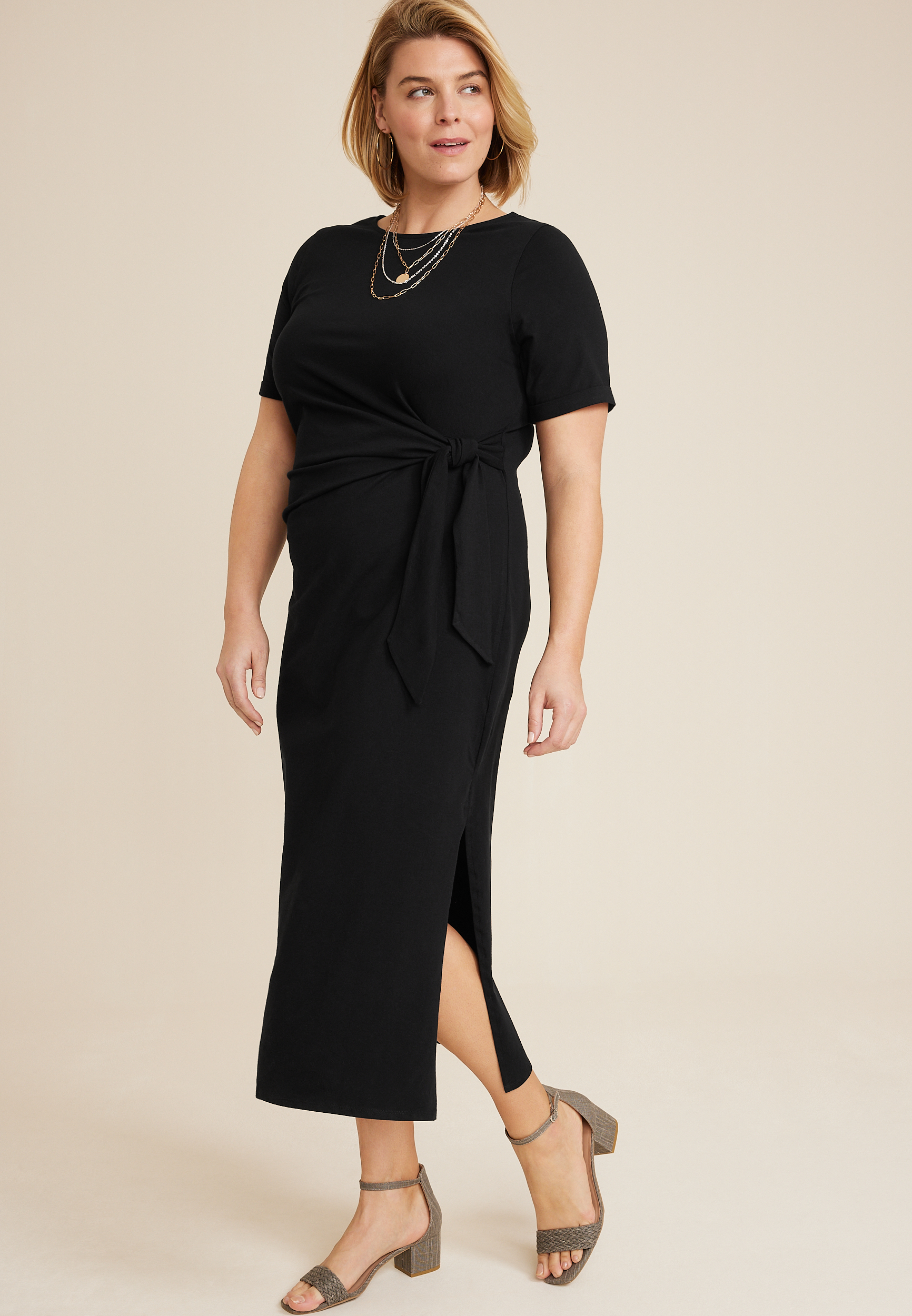 Plus Size 24/7 Waist Tie Midi Dress, BLACK, large
