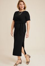 Plus Size 24/7 Waist Tie Midi Dress, BLACK, small