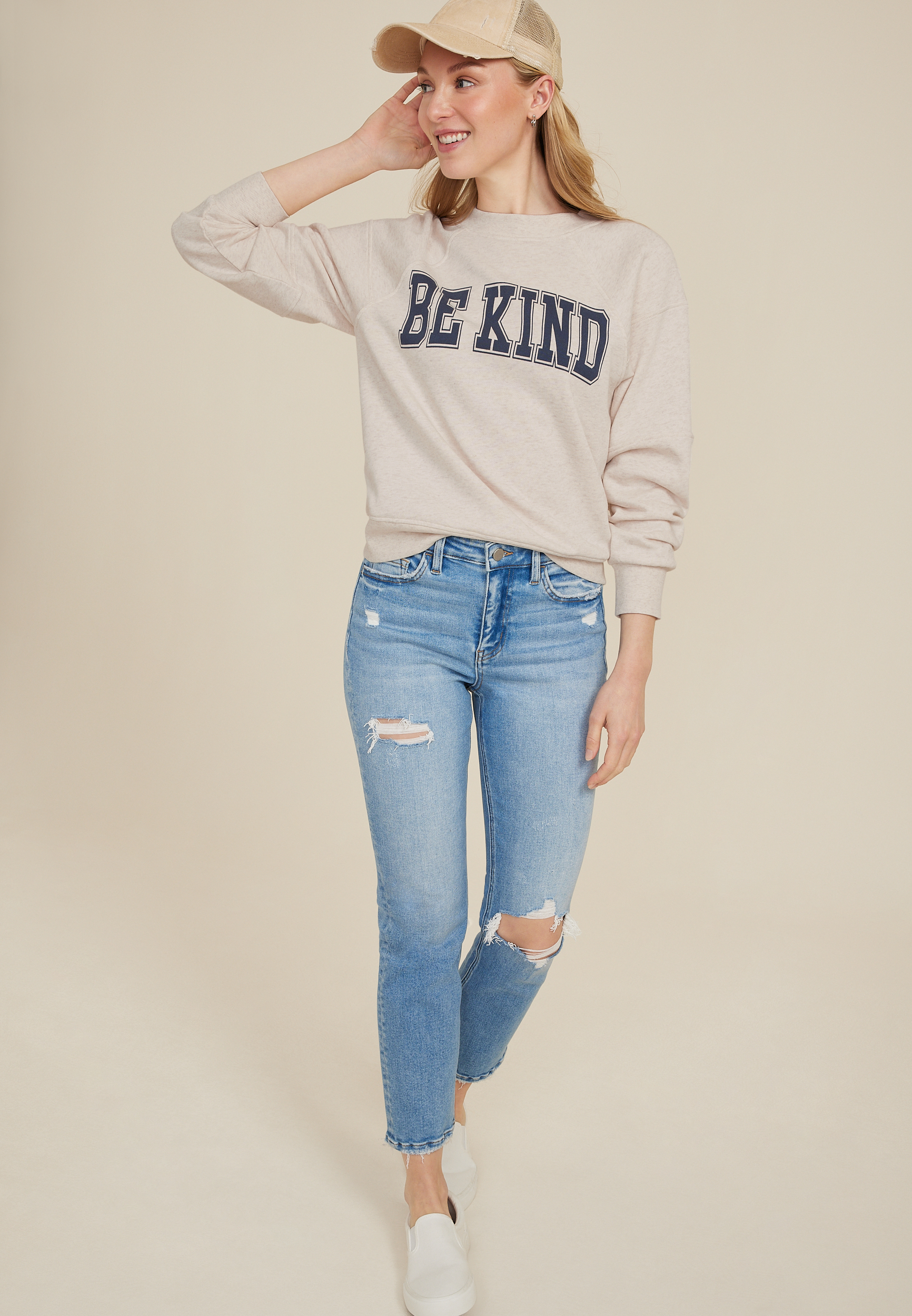 Be Kind Relaxed Fit Sweatshirt, LIGHT OATMEAL HEATHER, large