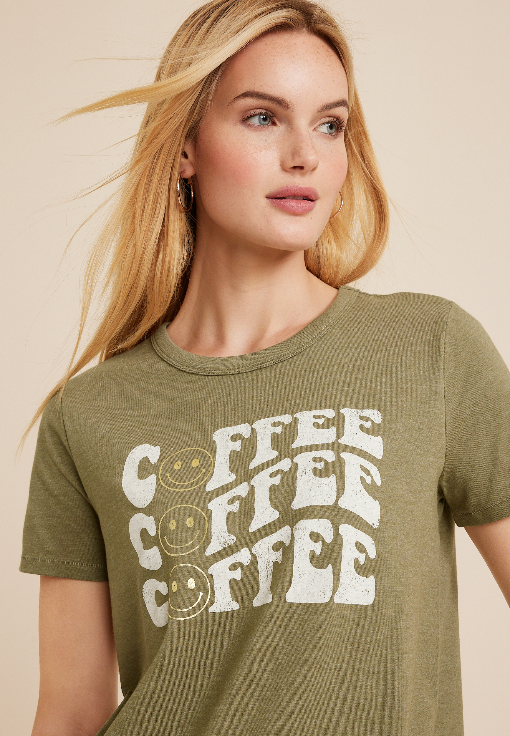 Coffee Smiley Classic Fit Graphic Tee, C9316, large