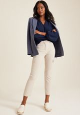 Bengaline High Rise Cargo Slim Straight Pant, OATMEAL HEATHER, small
