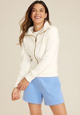 Fleece Zip Up Cardigan, ECRU, small