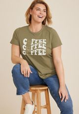 Plus Size Coffee Smiley Graphic Tee, C9316, small