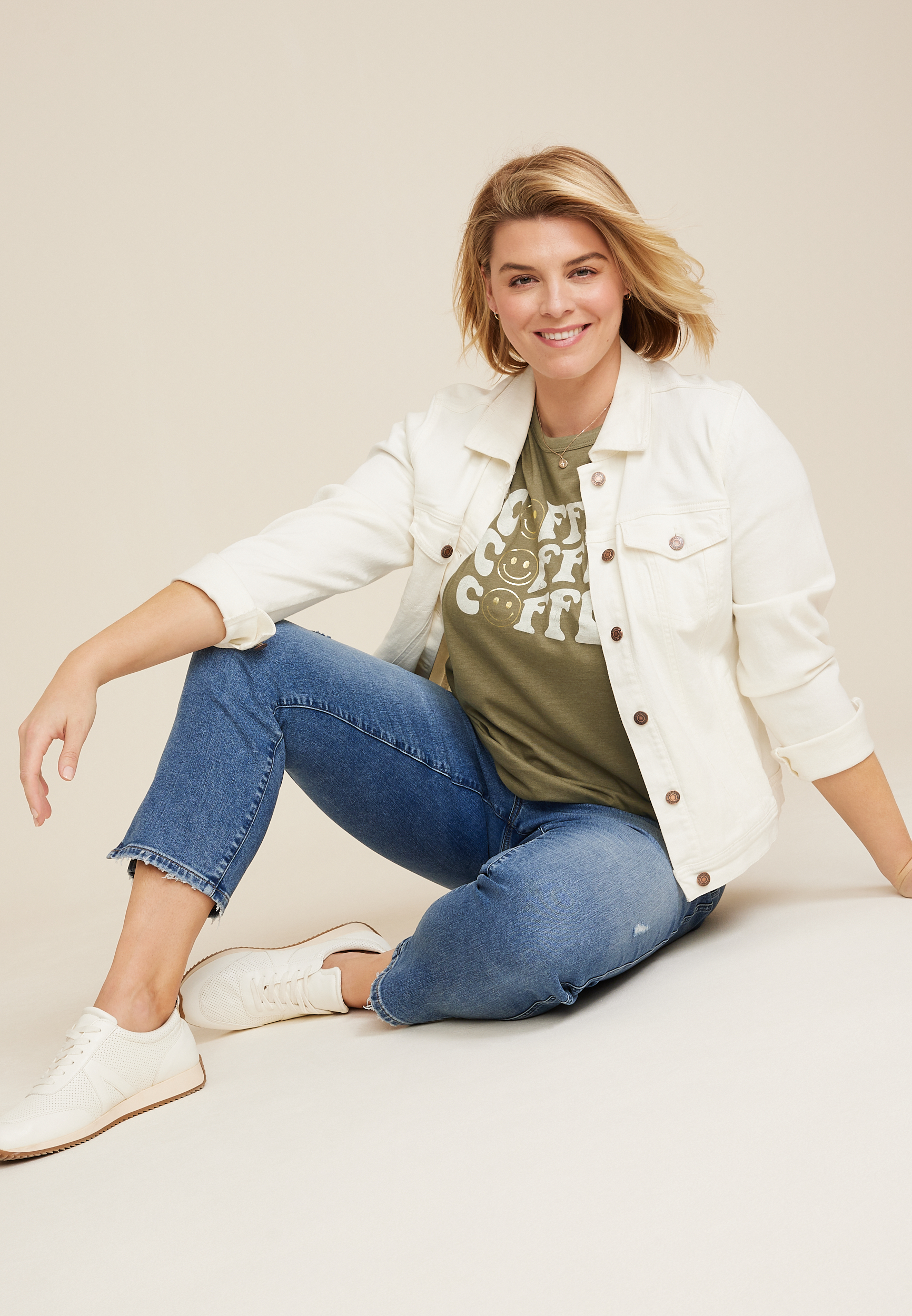 Plus Size Coffee Smiley Graphic Tee, C9316, large