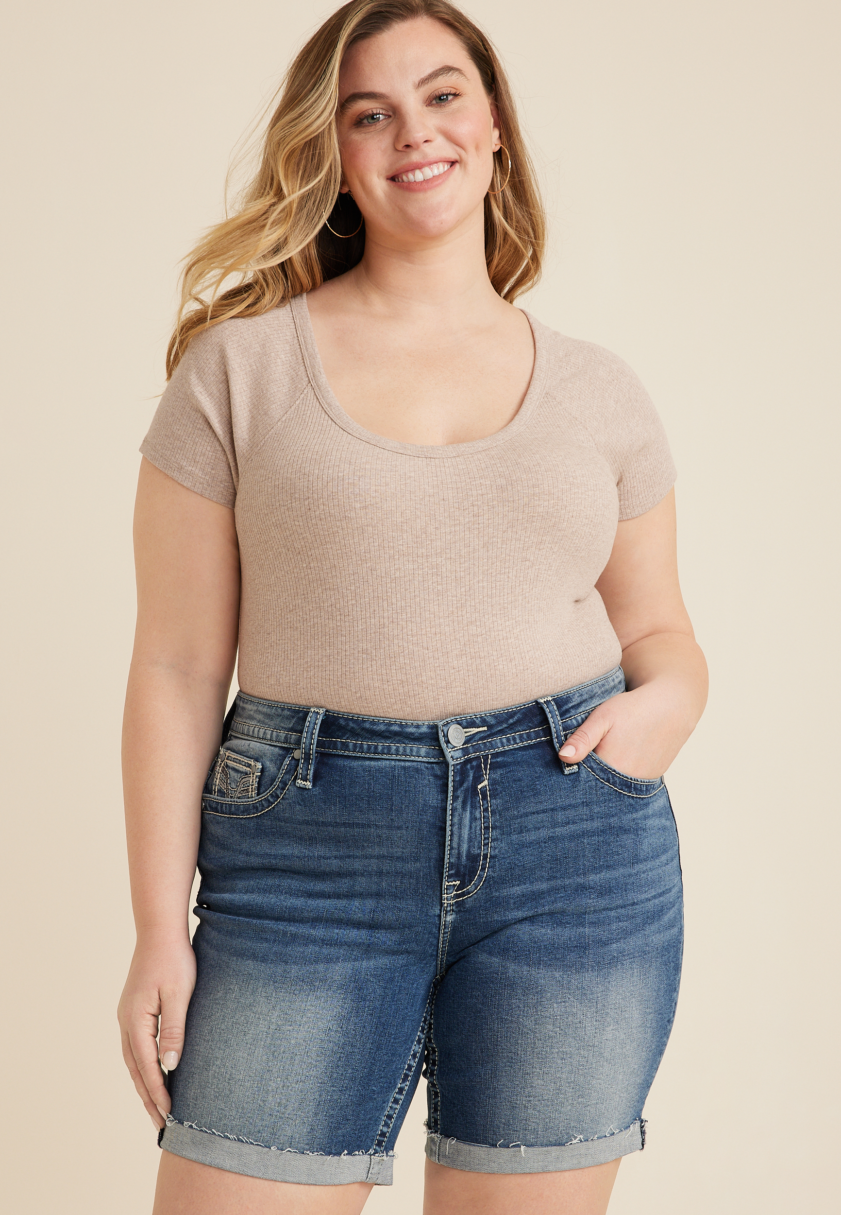 Plus Size Vigoss&reg; Heritage Mid Rise 8in Bermuda Short, C3337, large