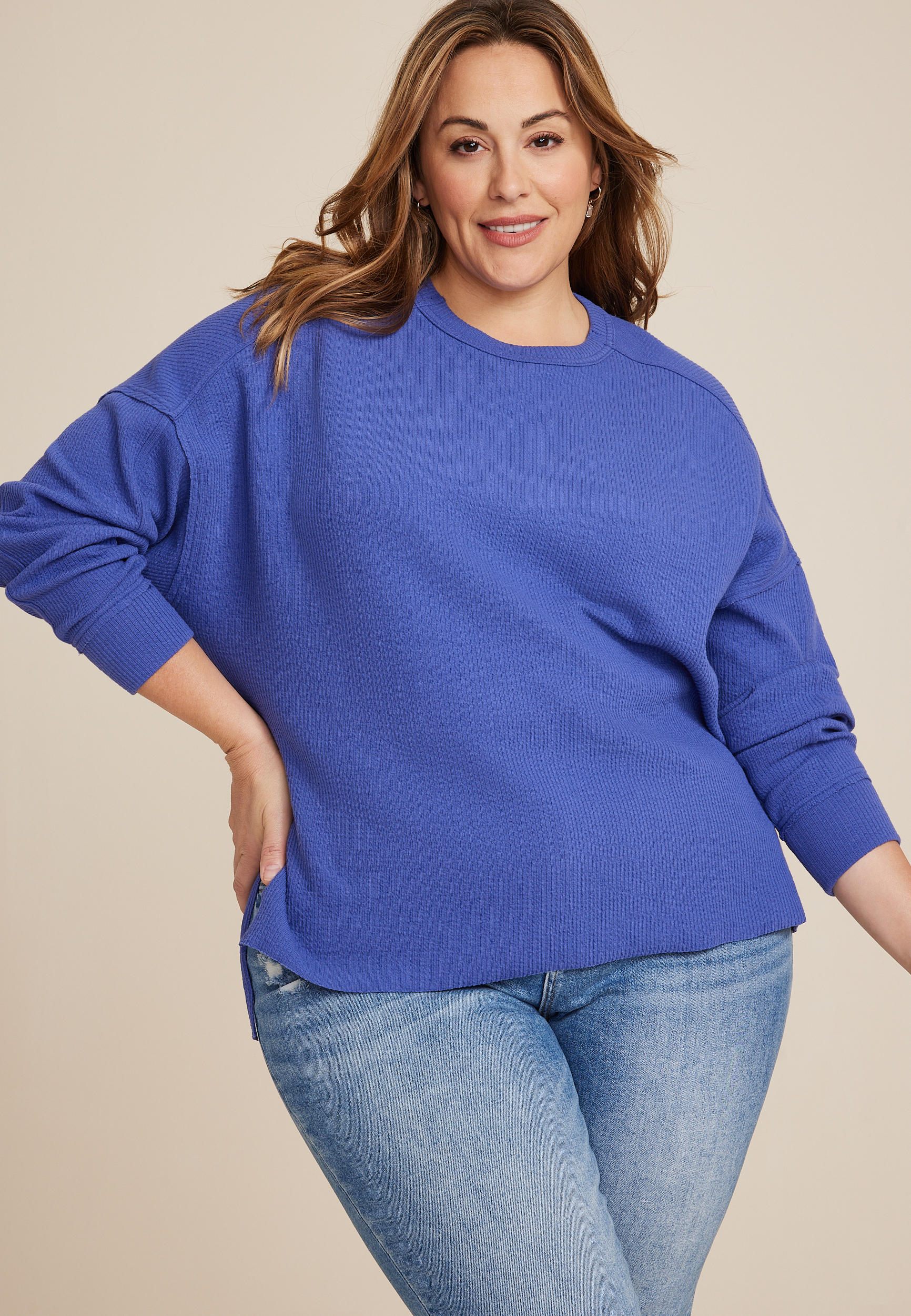 Plus Size Textured Crew Sweatshirt | maurices