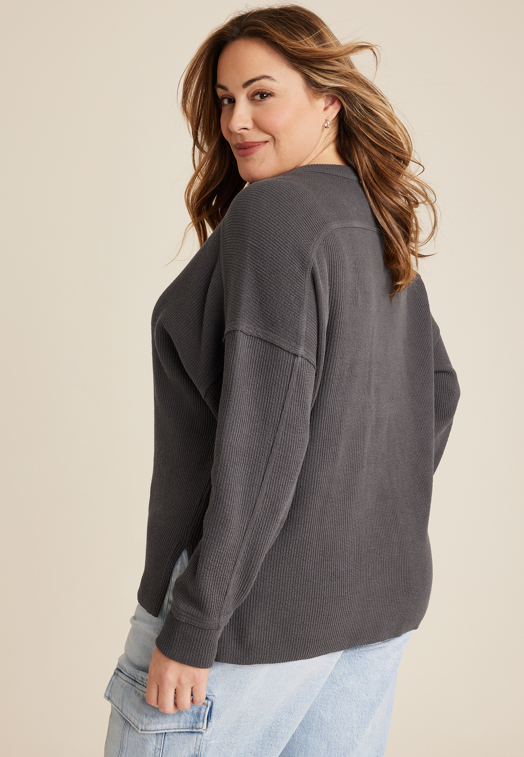 Plus Textured Crew Sweatshirt